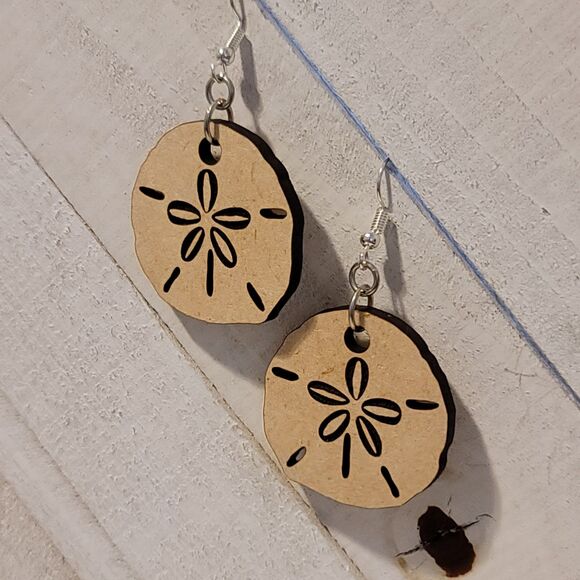 Handmade Laser Cut Sand Dollar Dangle Earrings – Beach Inspired Boho Jewelry - Picture 2 of 6